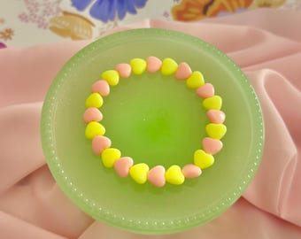 Yellow and Melon Hearts Sprinkle Stacks- Stretchy Beaded Bracelet for Layering and Stacking