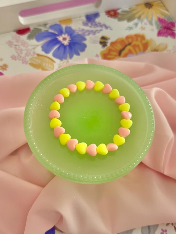 Yellow and Melon Hearts Sprinkle Stacks- Stretchy Beaded Bracelet for Layering and Stacking