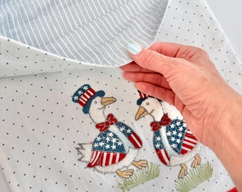 Uncle Sam Geese Repurposed Drawstring Bag - Made from Kitchen Tea Towel