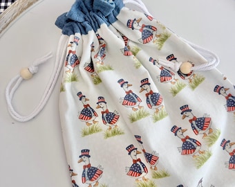 Gaggle of Geese Repurposed Drawstring Bag - Made from Kitchen Tea Towel
