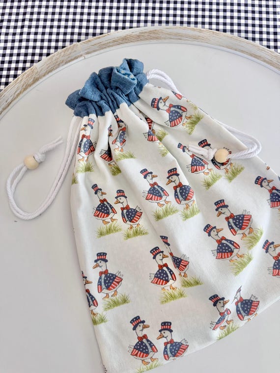 Gaggle of Geese Repurposed Drawstring Bag - Made from Kitchen Tea Towel