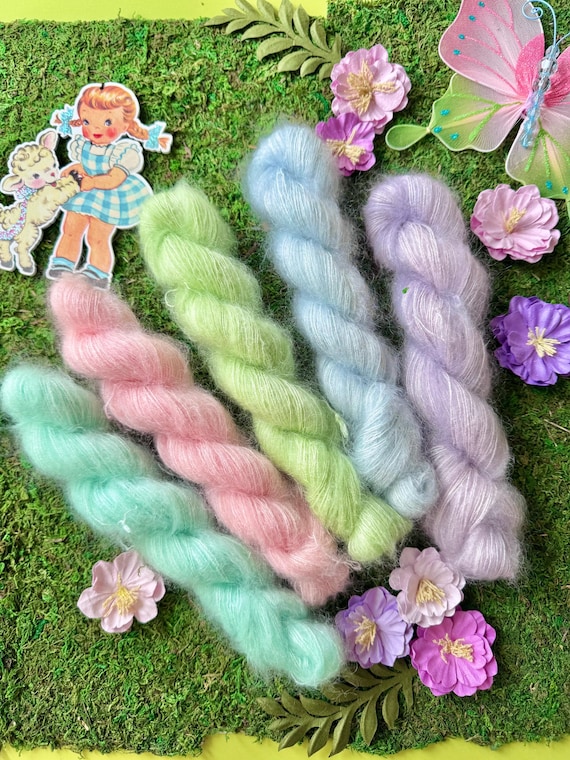 Spring Fling Cotton Candy Mohair Minis - hand dyed yarn