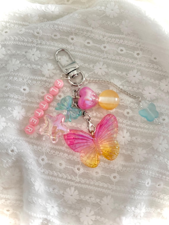 Chéri Charms - Flutter Pink, Yellow, and Aqua Cluster Bag Charm