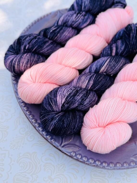 Midnight Berry Bliss + Sugar and Spice 4 Skein Shawl Kit - Fingering weight yarn