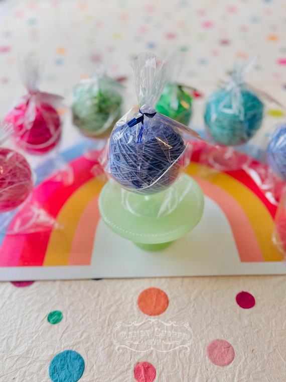 Taffy Gumball Mini yarn in a tiny dessert cup