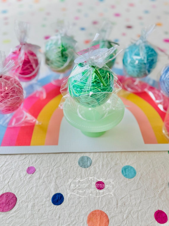 Sour Apple Gumball Mini yarn in a tiny dessert cup