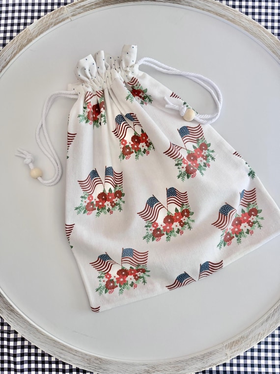 Old Glory Repurposed Drawstring Bag - Made from Kitchen Tea Towel