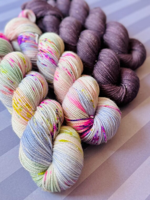 Pearl of the Sea + Velvet Plum 4 Skein Shawl Kit - Fingering weight yarn