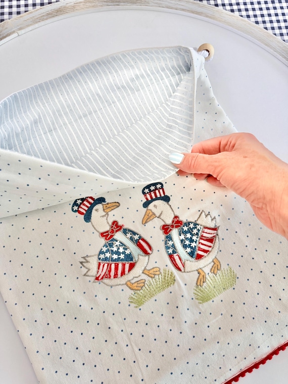 American Geese Repurposed Drawstring Bag - Made from Kitchen Tea Towel