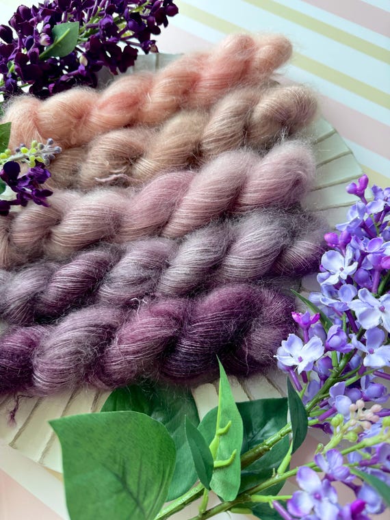Blushing Lilacs Cotton Candy Mohair Minis - hand dyed yarn