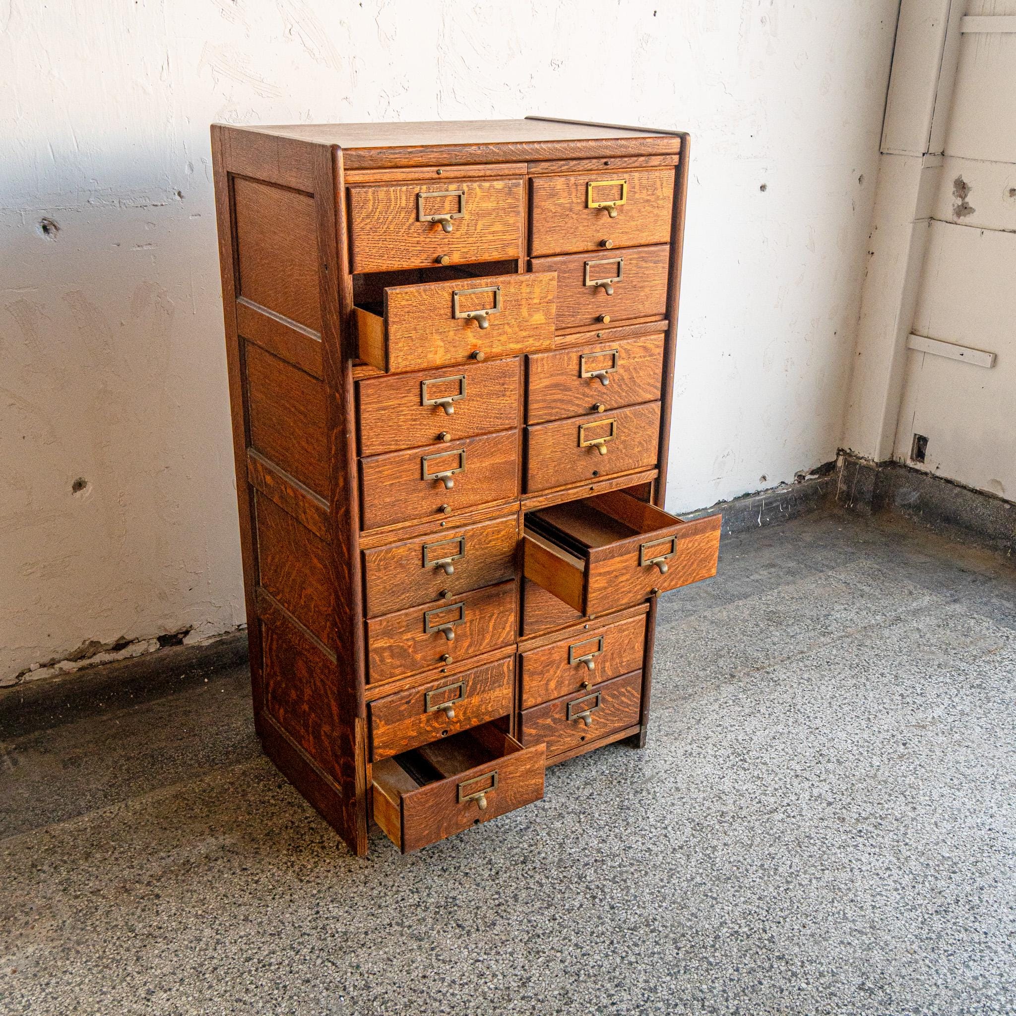 Antique Oak Card Catalog Multi Drawer Etsy