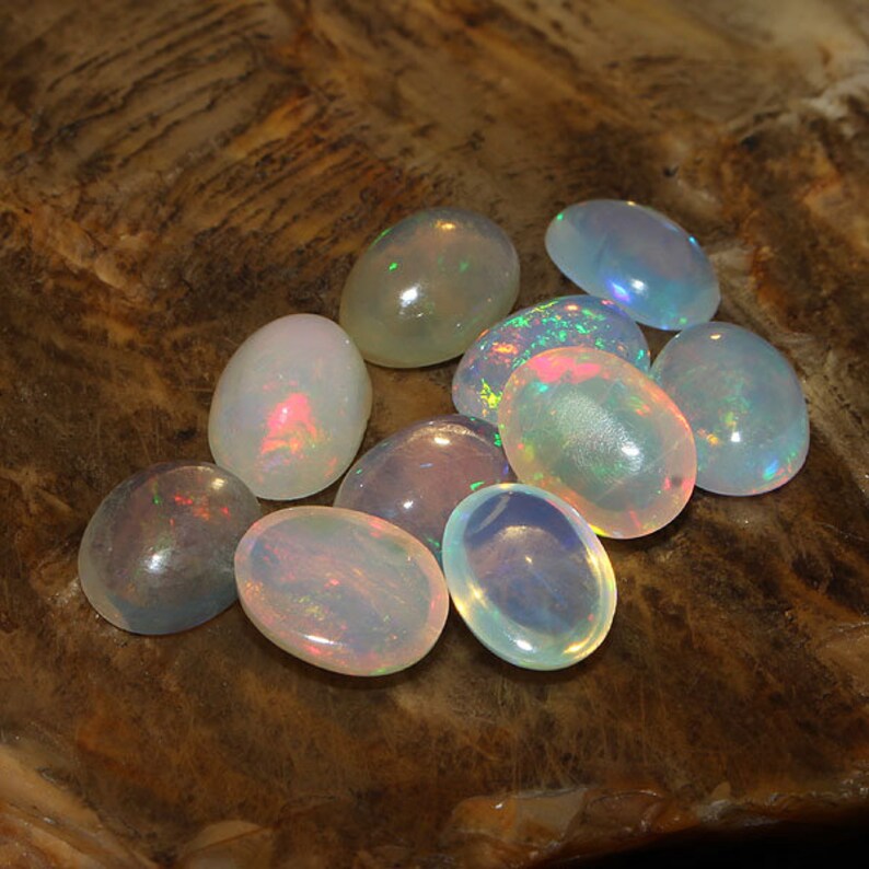 Opal Jewelry White Opal Ethiopian Opal Cabochon 6x8 MM 10 Pcs Lot Natural Ethiopian Welo Fire White Opal Cabochon Lot Ethiopian Opal