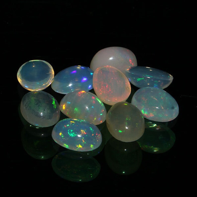 Opal Jewelry White Opal Ethiopian Opal Cabochon 6x8 MM 10 Pcs Lot Natural Ethiopian Welo Fire White Opal Cabochon Lot Ethiopian Opal