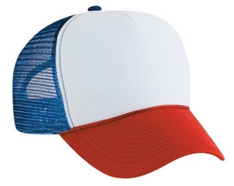 red white and blue baseball cap