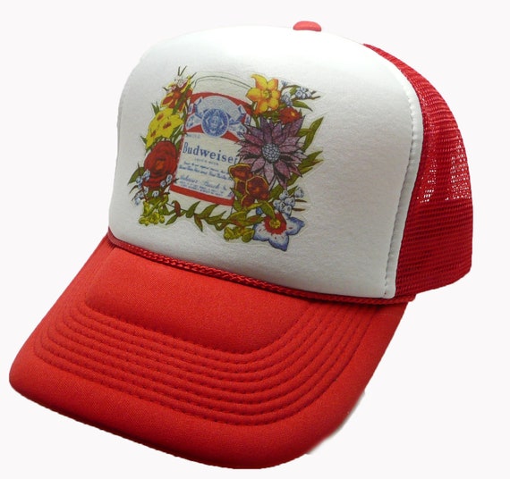 Budweiser Beer Hat mesh hat snap back cap Red New adjustable Vintage 1980's Trucker Hat
