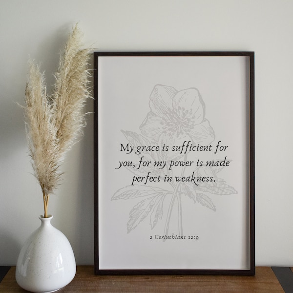 my grace is sufficient wall art. 2 corinthians 12:9. minimalist christian wall art. minimalist bible verse wall art. modern christian art.