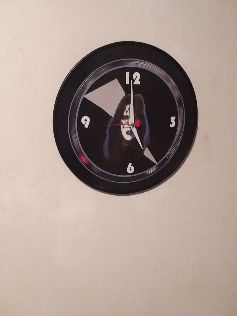 Kiss Ace Frehley 12 Inch Wall Clock Made From A Recycled 12in Vinyl Free Poster Strobe Turntable Design Ready To Hang