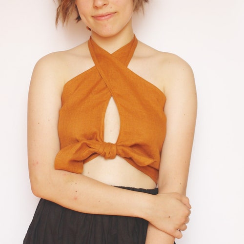 Linen Wrap Top Linen Wrap Blouse Linen Crop Top Summer Top Etsy