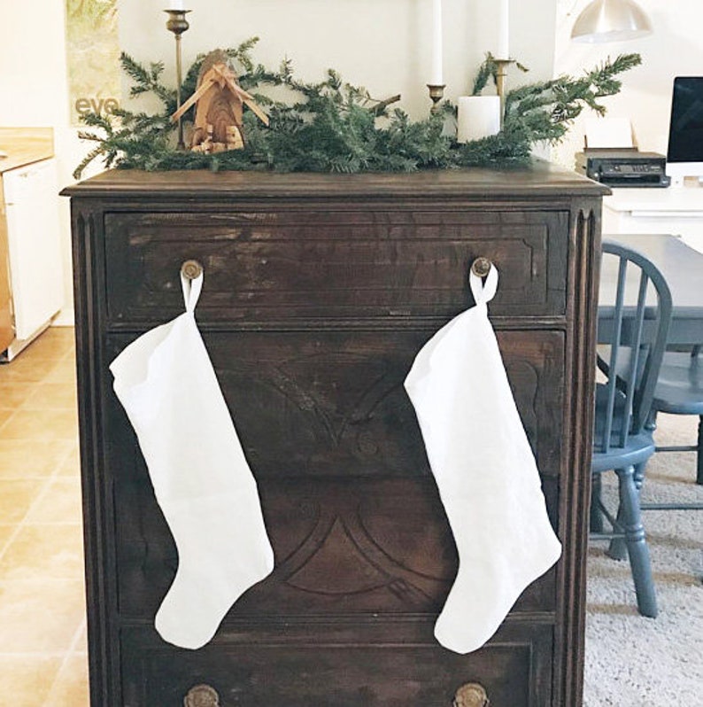 White Linen Christmas Stocking Plain Stocking Natural Etsy UK