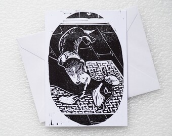 Card Lino Print / Daschund A6
