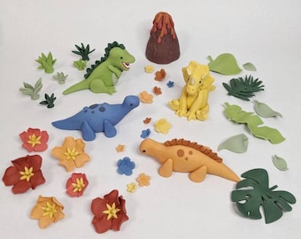 Set of 3 plus number for age. Dinosaur edible cake toppers