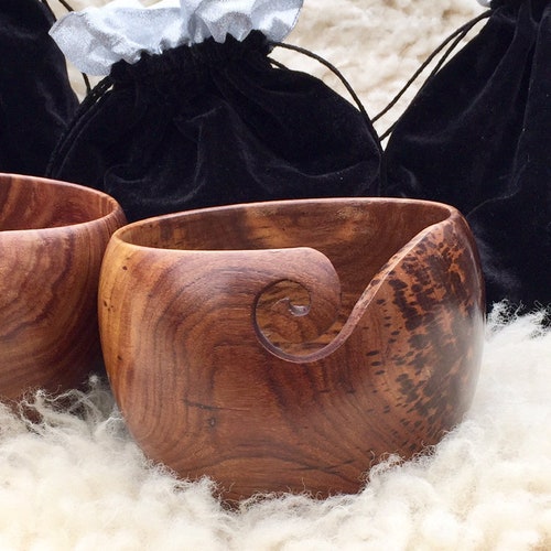 Large Yarn / Wool Bowl, Wooden, 16cm  x 13cm, Indian rosewood (the colour of warm British teak) - heavy and robust