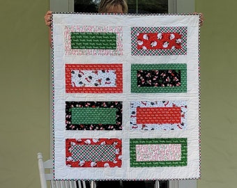 Christmas Rectangles Handmade Reversible Quilt or Table Topper
