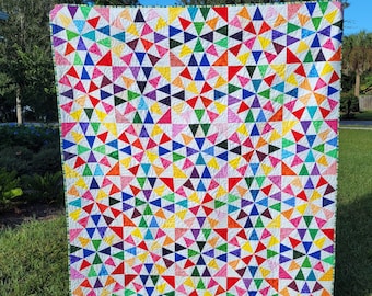 Bright Stars Handmade Reversible Quilt, Cotton Quilted Blanket, Shower Gift
