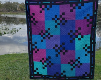 Modern Squares Jewel Toned Couch Quilt