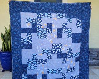 Blue Moon and Stars Handmade Quilt