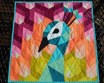 Hand Pieced Modern Peacock Handmade Quilted Wall Hanging