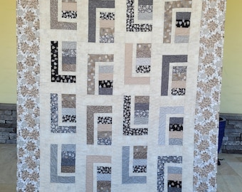 Modern Christmas Taupe Poinsettias Handmade Quilt