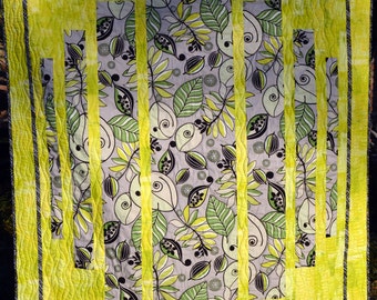 Striking Modern Citrus Green and Black & White Handmade Quilt