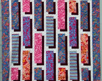 Modern Handmade Shadowbox Floral Lap, Bed or Couch Quilt