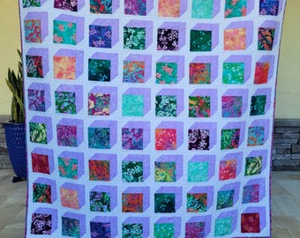 Moden Batik Garden Shadow Box Handmade Quilt