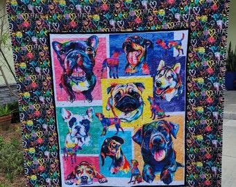 Adorable Dogs and Puppies Reversible Quilt, Cotton Quilted Blanket, Shower Gift