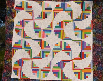 Swirly Log Cabin Design Handmade Quilt