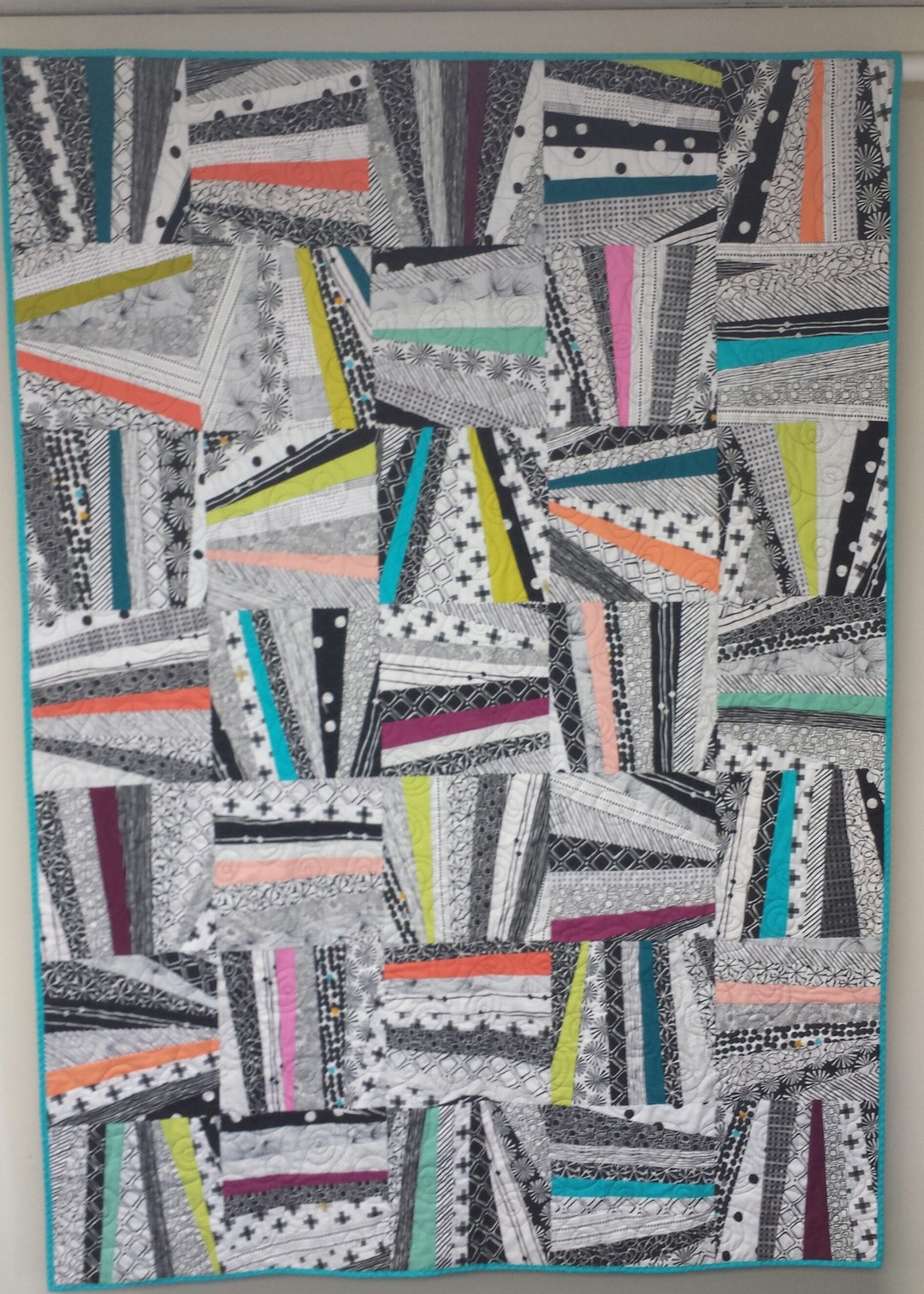 Black and White and Brights Strippy Handmade Quilt - Etsy