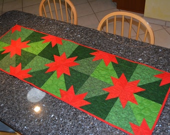 Christmas Stars on Green Background Reversible Table Runner