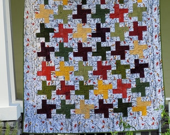 Christmas Cardinals & Pinwheels Handmade Quilt