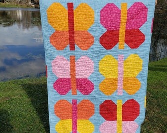 Modern Bright Butterfly Handmade quilt for Baby or Toddler