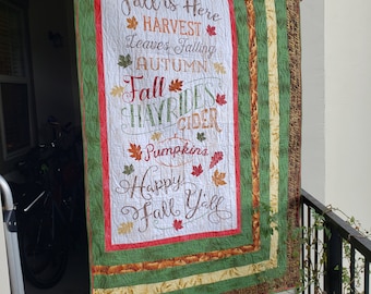 Rustic Farmhouse“Fall is Here” Sayings on a Handmade quilt