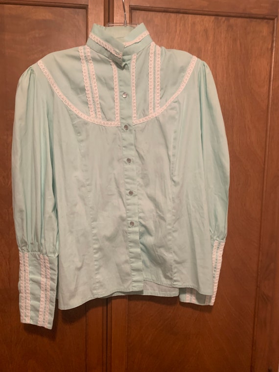 Vintage Mint Green Victorian Blouse Small
