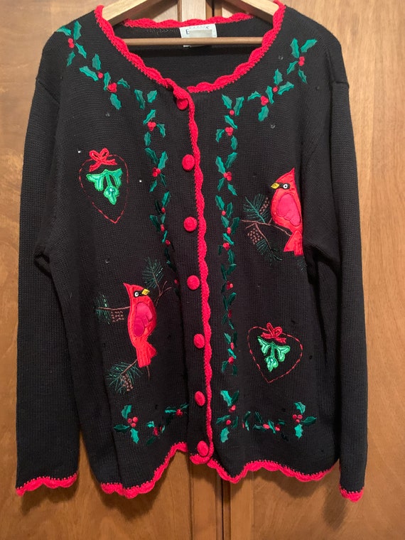 Vintage Christmas Sweater XL, Cardinal Bird Sweate