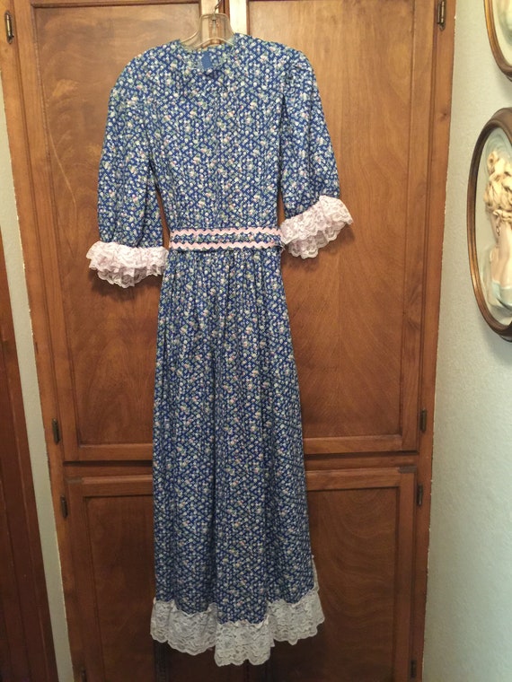 Vintage Farm Dress Costume Dress Blue Floral Dress - image 1