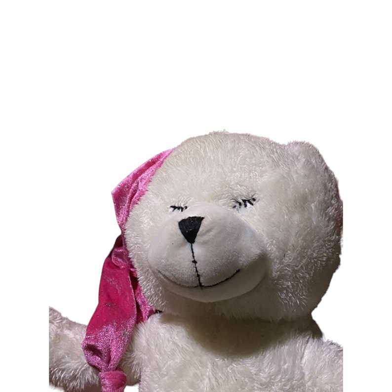 Plush Goodnight Teddy Bear Praying Kneeling White Pink Night Hat 12 inches Homerbest Stuffed image 2