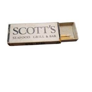 Caixa de fósforos vintage Scott&#39;s Seafood Grill & Bar Palo Alto California Matchbook Scott