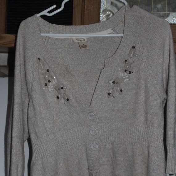 Vintage DKNY Cardigan Long Sweater Rhinestones Me… - image 1