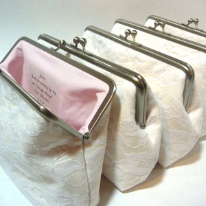 Bridesmaid Lace Clutch Set of 5, Set of 6 or 7, Personalized Wedding Clutch Set, Rose Lace Clutch, Seven Inch Frame