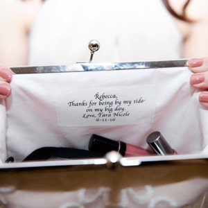 Personalization for Clutches ADD ON ONLY Purses sold separately, Personalized Message for Bridal Party Gift for Bridesmaids, Wedding Gift image 1